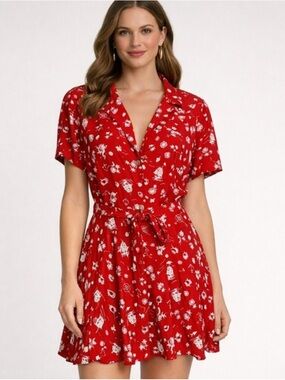 Polo Ralph Lauren Red Short Sleeve Floral Button-Front Dress Nautical size 10